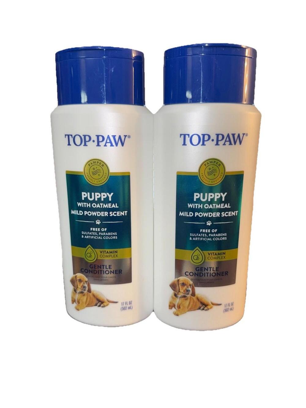 Two (2) Top Paw Gentle Puppy Conditioner With Oatmeal Mild Powder Scent 17 Fl Oz